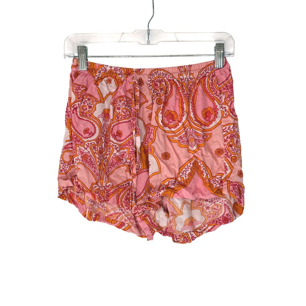 Piyama Pajama Shorts Women's Pink Orange Lounge Loungewear Paisley Print Small